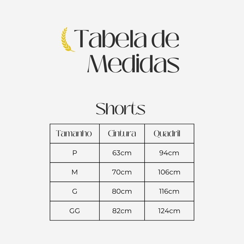 Tabela de Medidas dos Short Feminino da marca Lynar