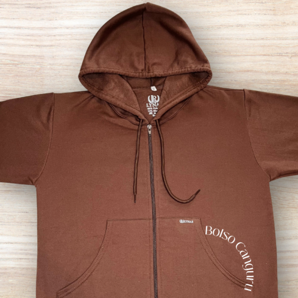 Moletom Canguru Flanelado de Zíper e Capuz Marrom