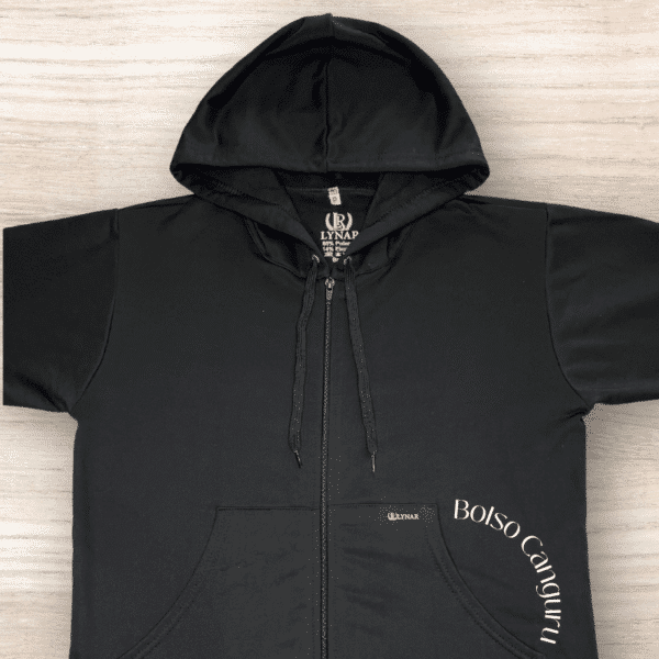 Moletom Canguru Flanelado de Zíper com Capuz Preto da marca Lynar