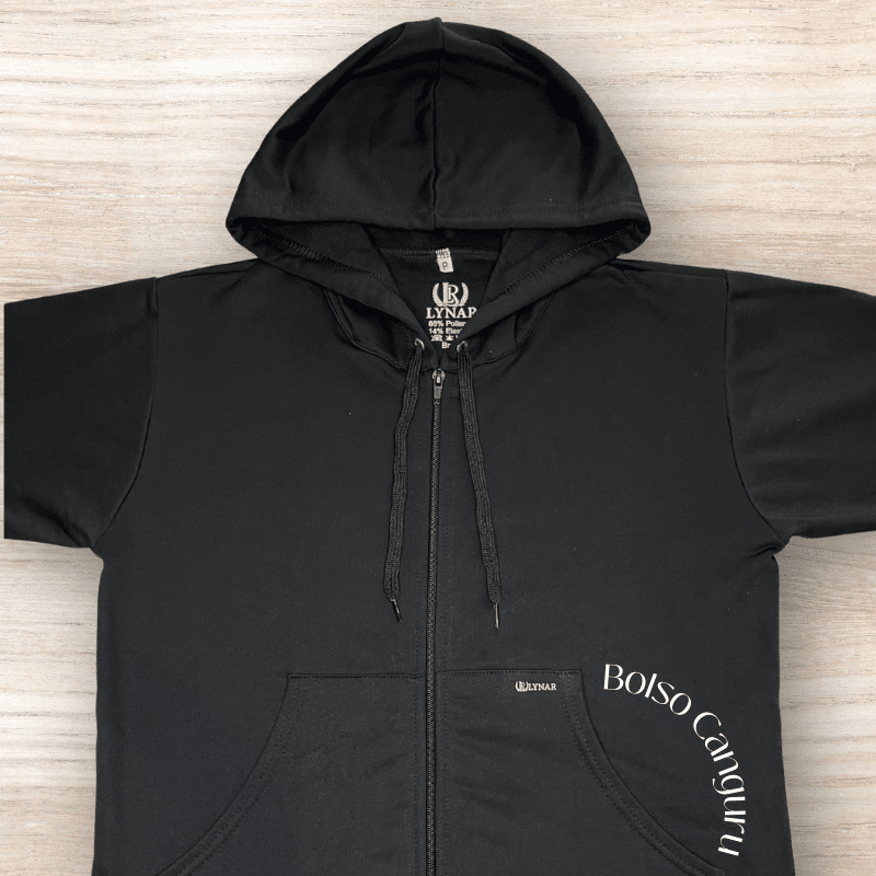 Moletom Canguru Flanelado de Zíper com Capuz Preto da marca Lynar