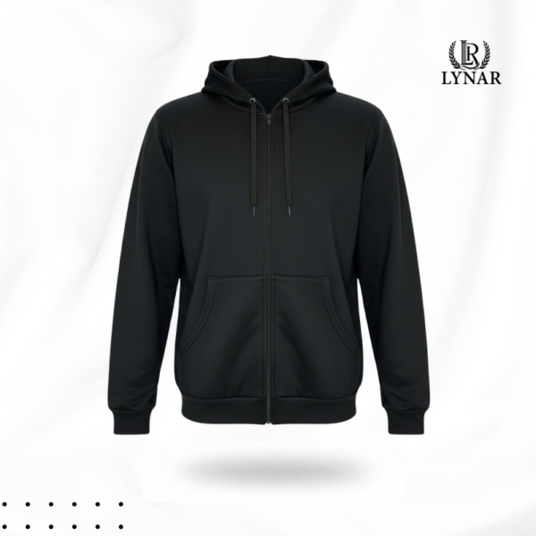 Moletom Canguru Flanelado de Zíper com Capuz Preto